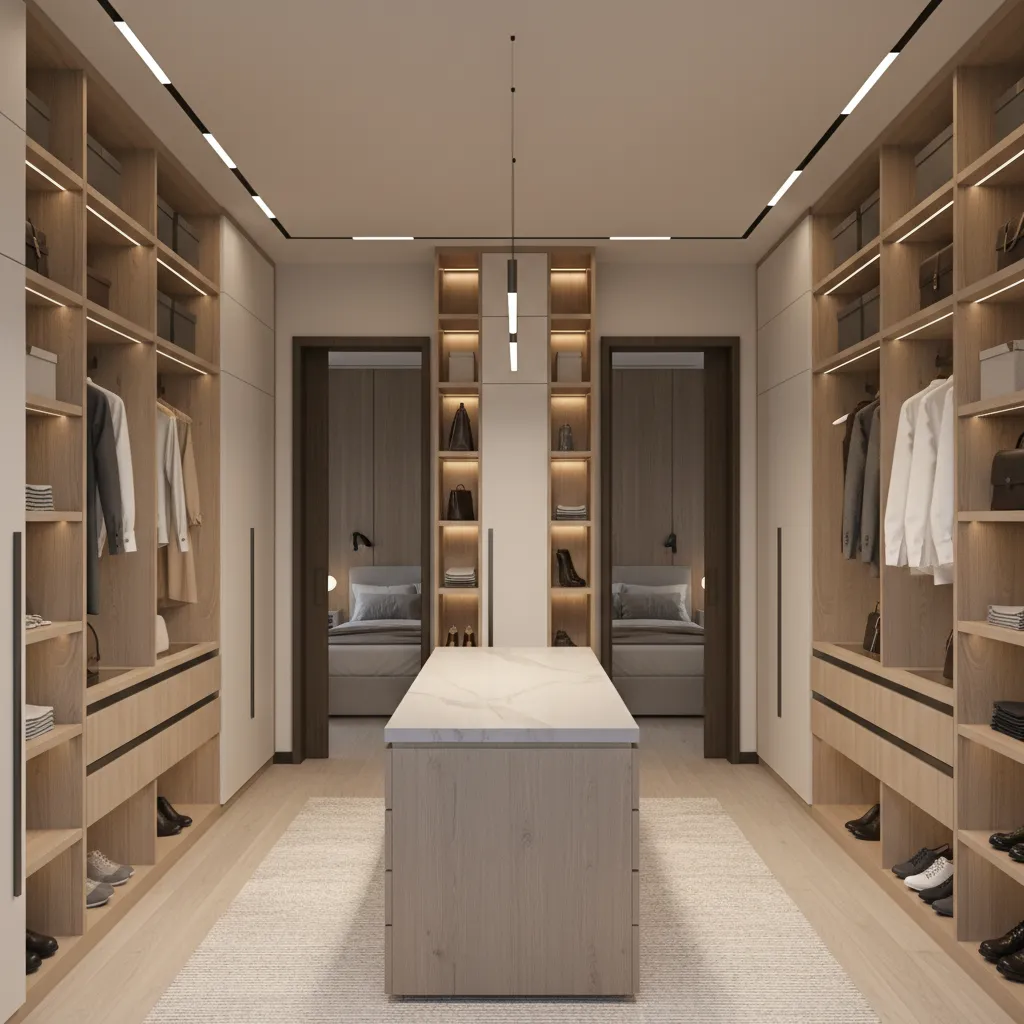 Walk-in closet buffer space between two bedrooms for sound insulation