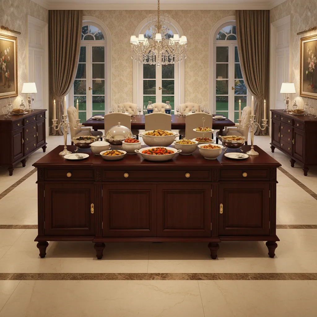 buffet cabinet in dining room used for serving dishes