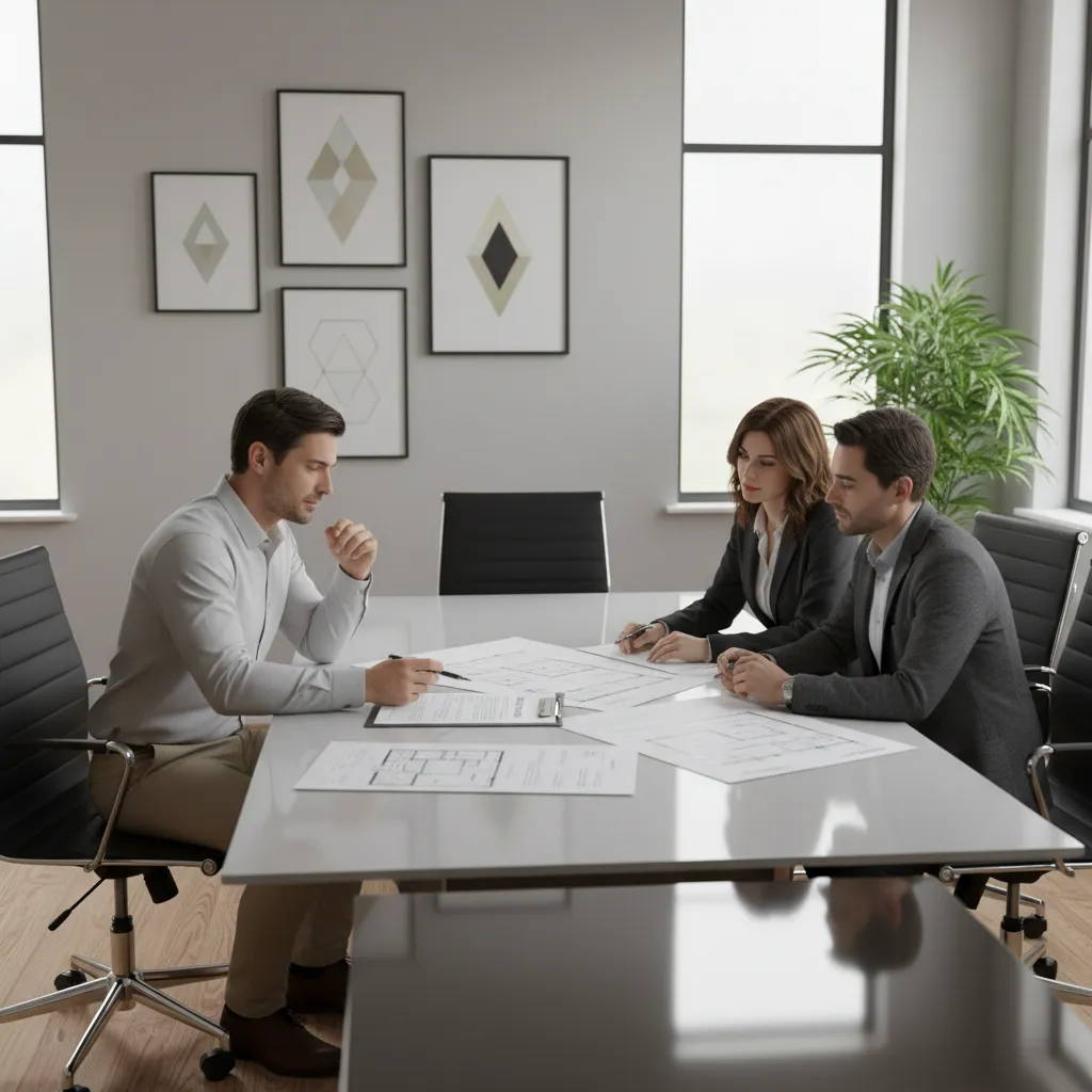 homeowners meeting contractor to review house building contract documents