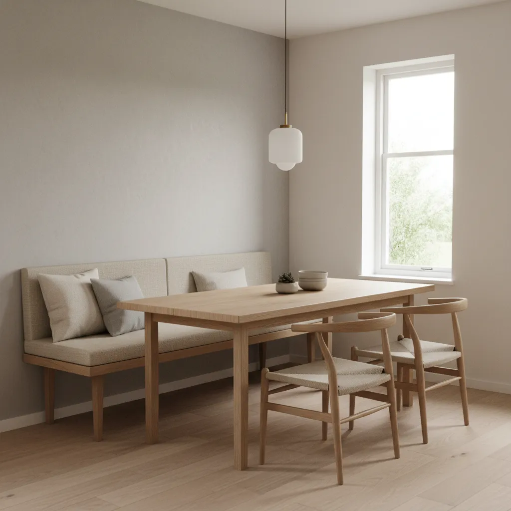 Built-in dining booth seating in a cozy residential breakfast nook