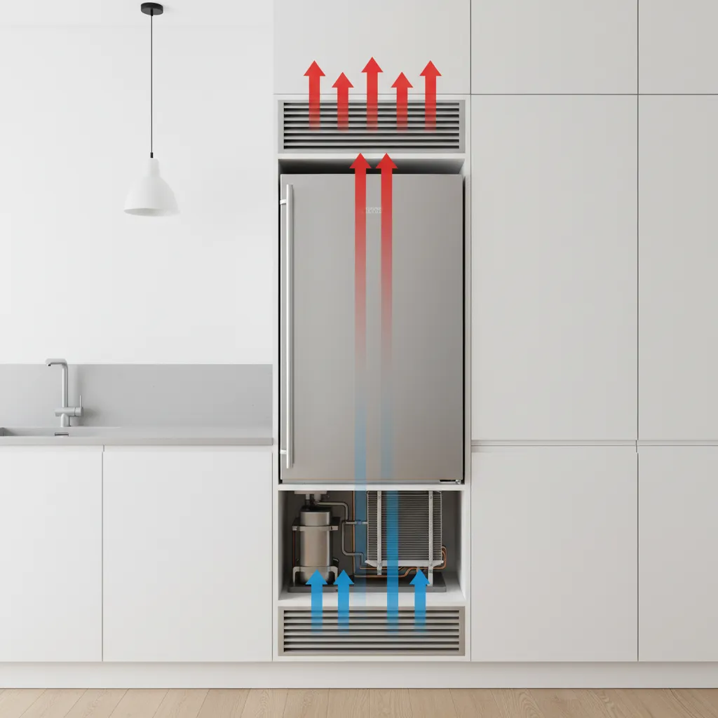 diagram showing vertical airflow path for built-in refrigerator ventilation