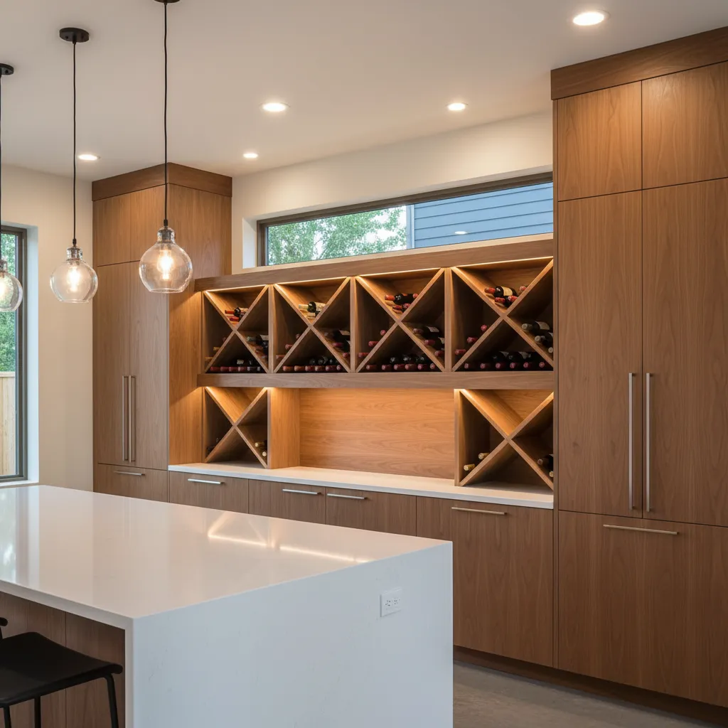 Kitchen cabinet with built in diamond wine rack storage