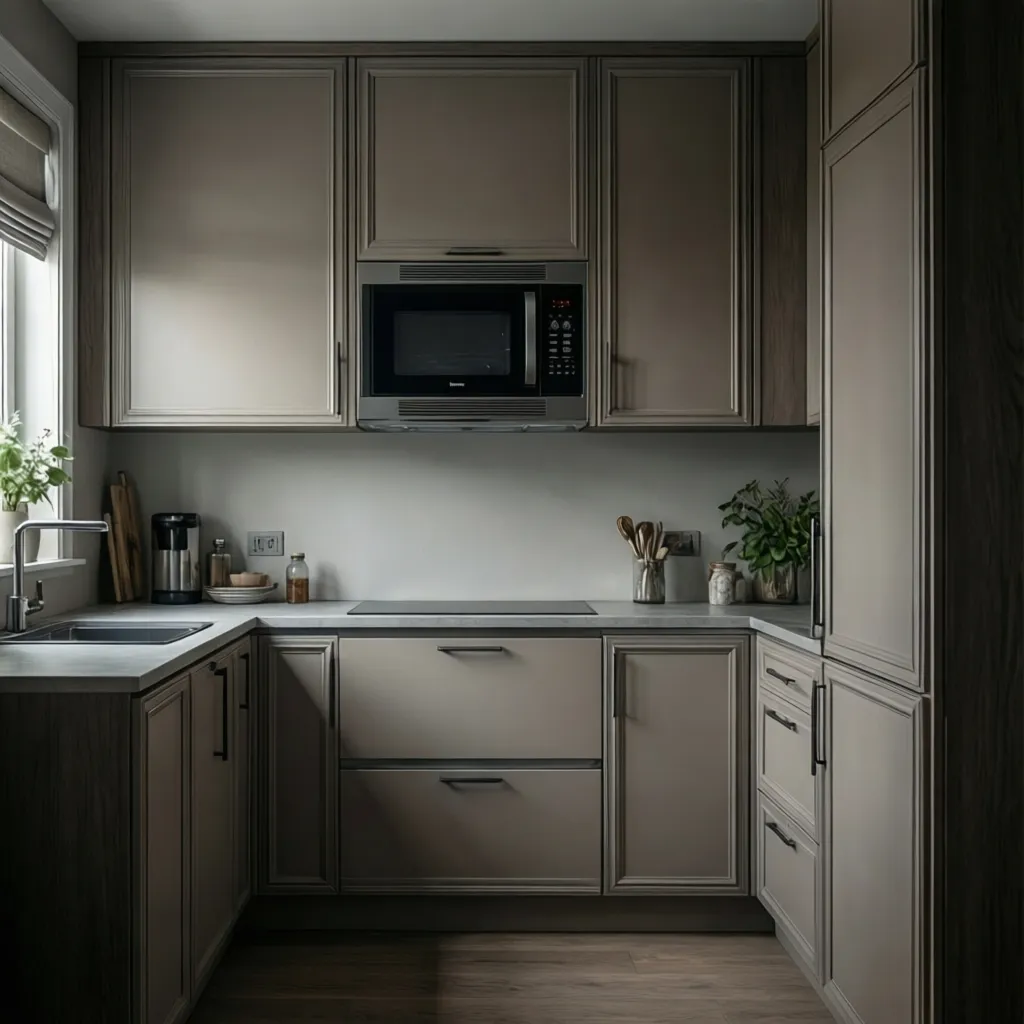 Built-in microwave installed within upper kitchen cabinetry