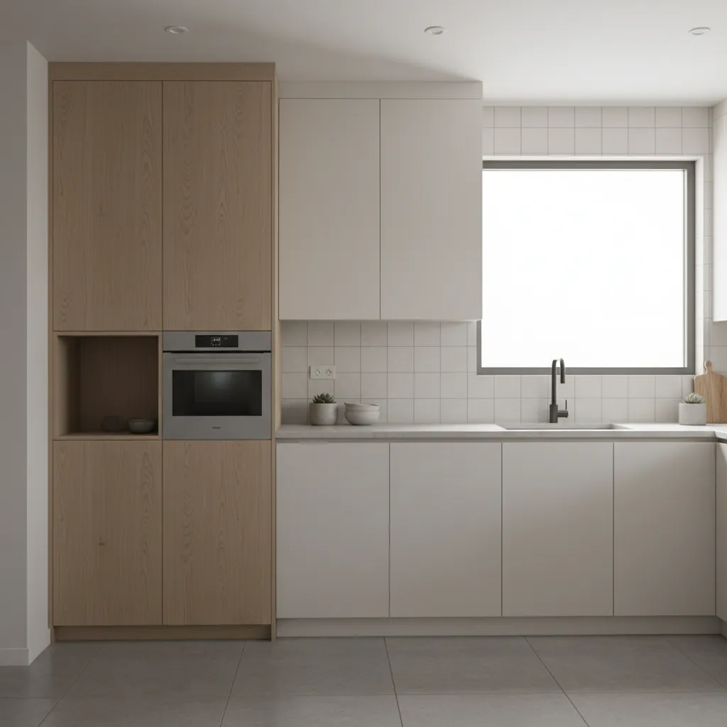 microwave built into tall kitchen pantry cabinet