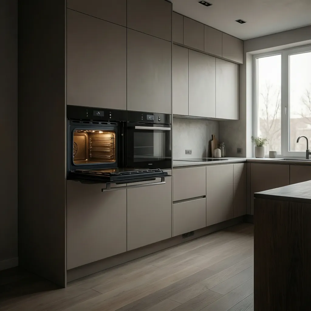 built in wall oven integrated into modern kitchen cabinetry
