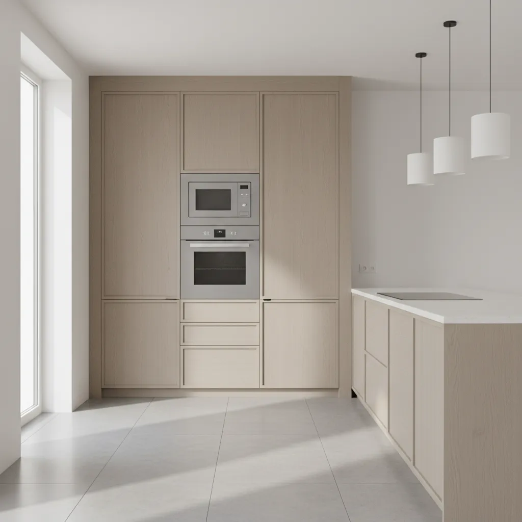 Kitchen layout showing ideal height placement for built in oven and microwave