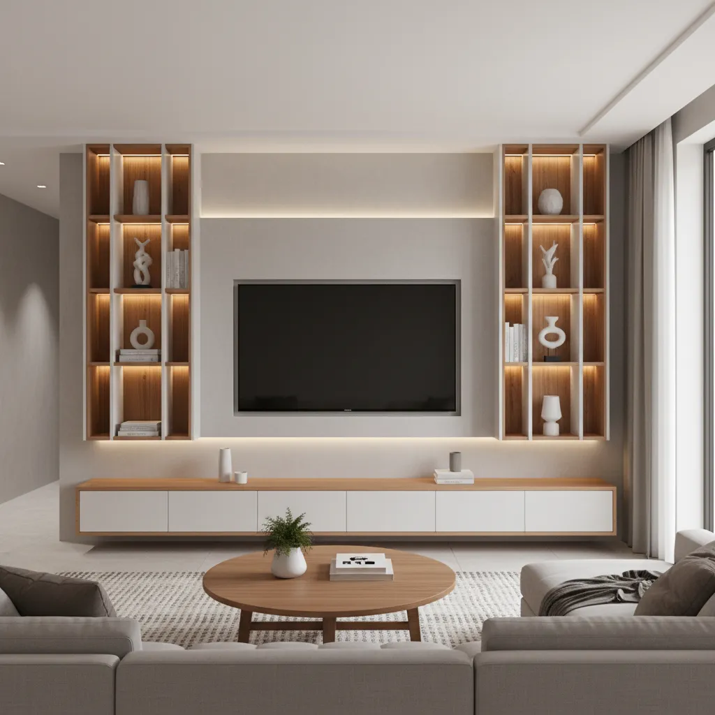 built in shelving media wall maximizing storage in small living room