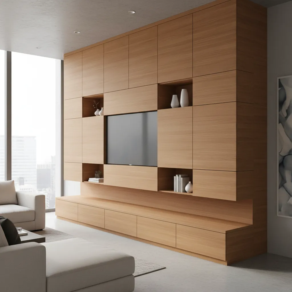 Muebles empotrados de almacenamiento en apartamento moderno