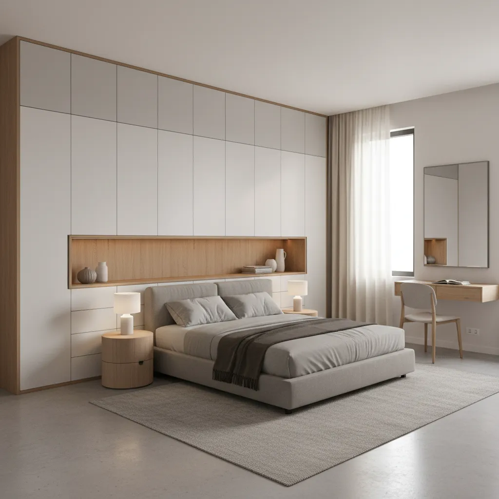 Bedroom with built in storage solutions to save space