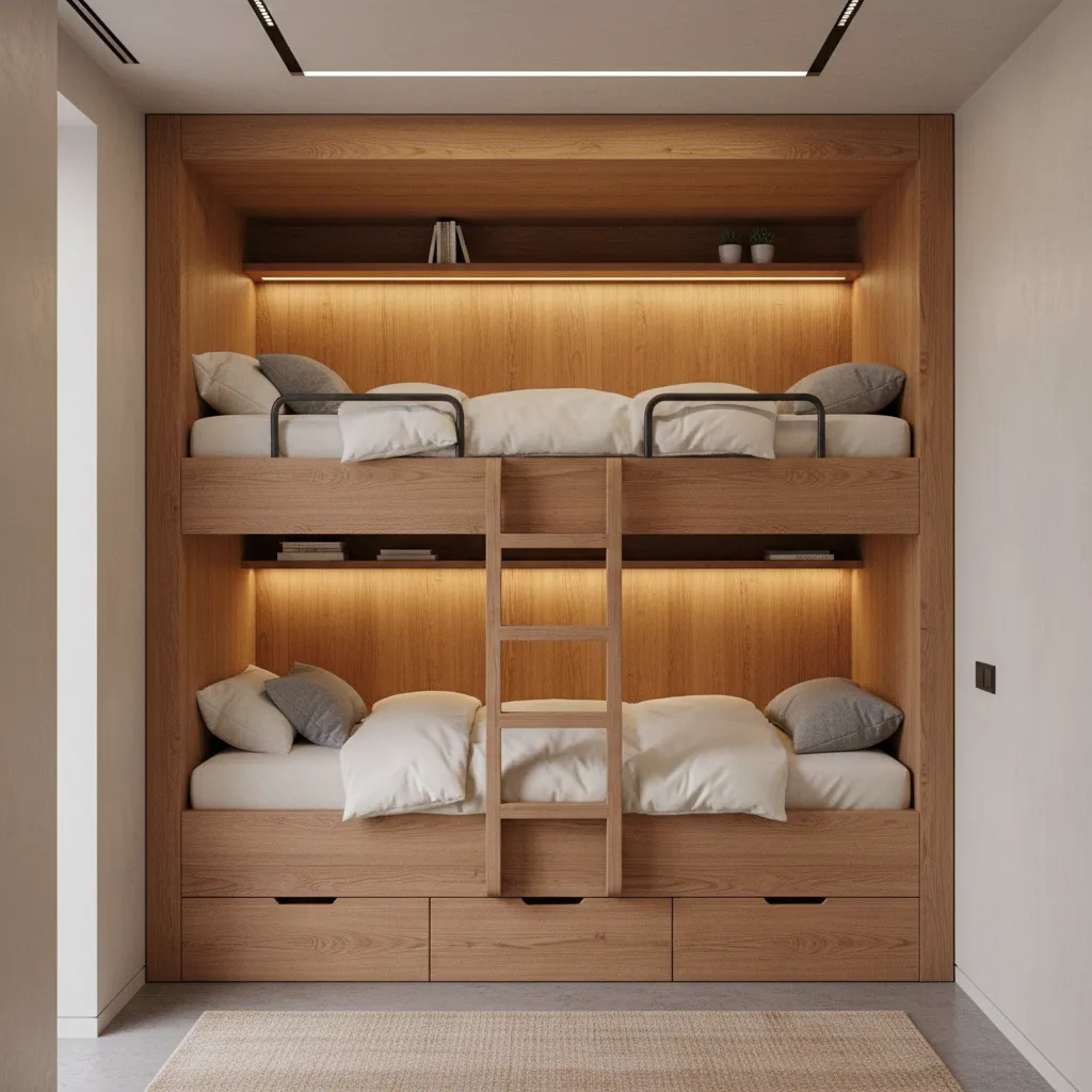 built in wall bunk beds with drawers and ladder storage