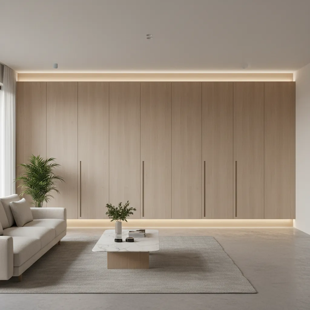 Seamless built-in wardrobe integrated into wall panels