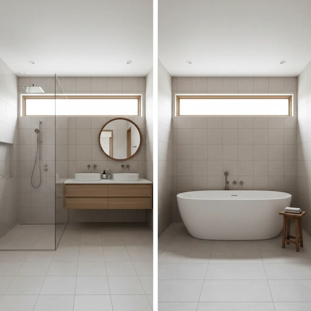 Bungalow Bathroom Layouts Walk In Shower or Bathtub Choice