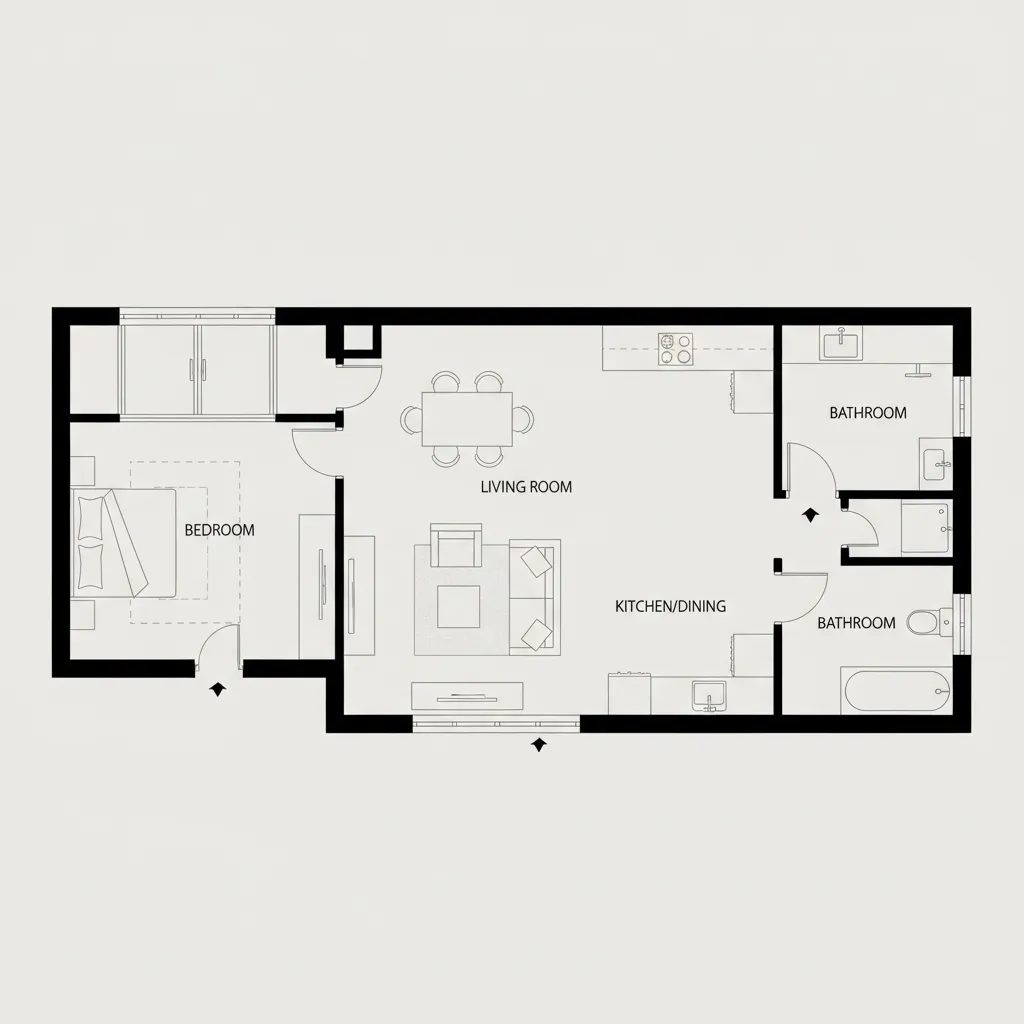 Sơ đồ mặt bằng nhà bungalow một tầng