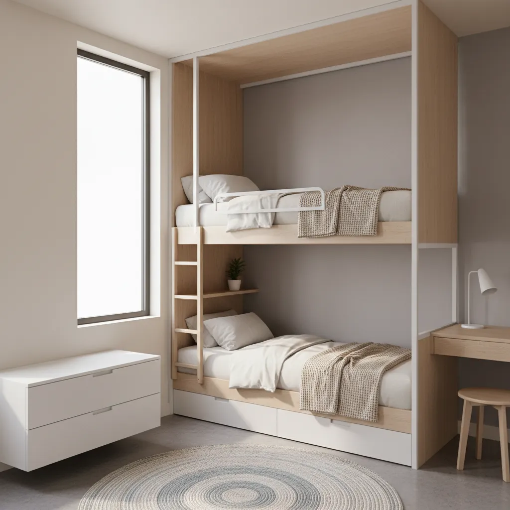 Small bedroom showing proper ceiling clearance for bunk beds