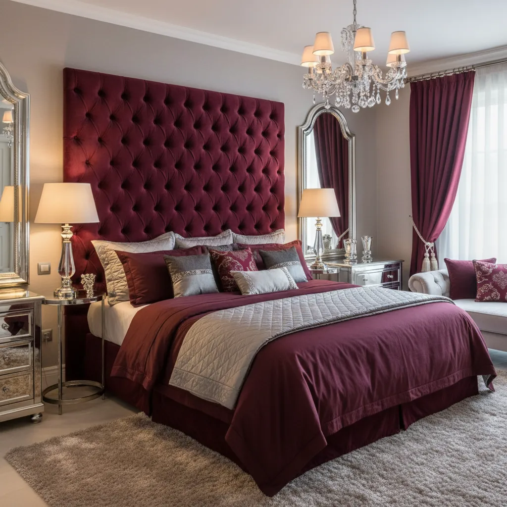 How to Balance Burgundy and Silver in a Bedroom for a Perfect Luxury Look