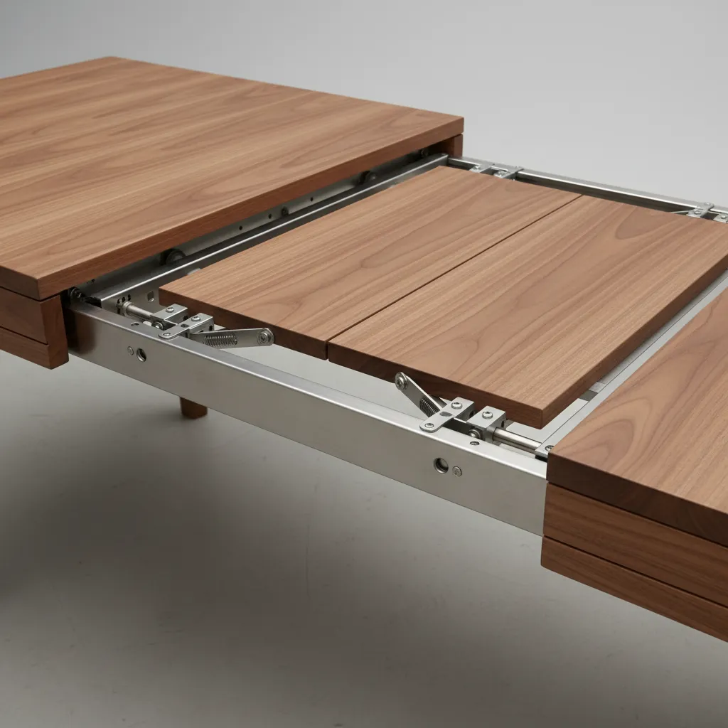 butterfly leaf extension mechanism inside expandable dining table