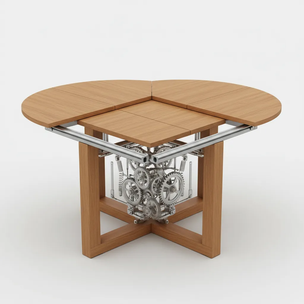 Butterfly leaf mechanism inside expandable dining table