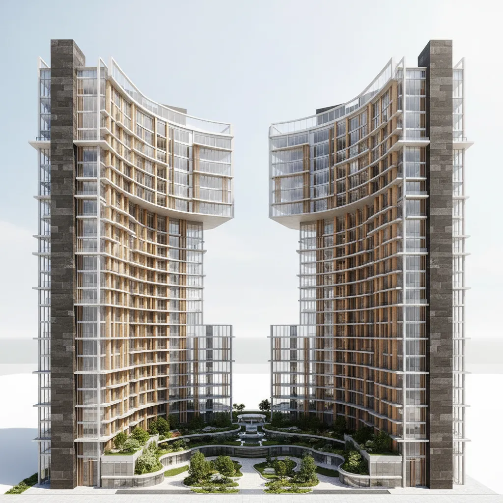 C-shaped High-Rise Plan, Two Stair Cores