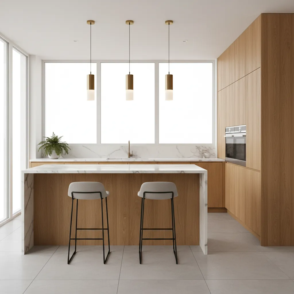 C shaped kitchen with small breakfast bar peninsula