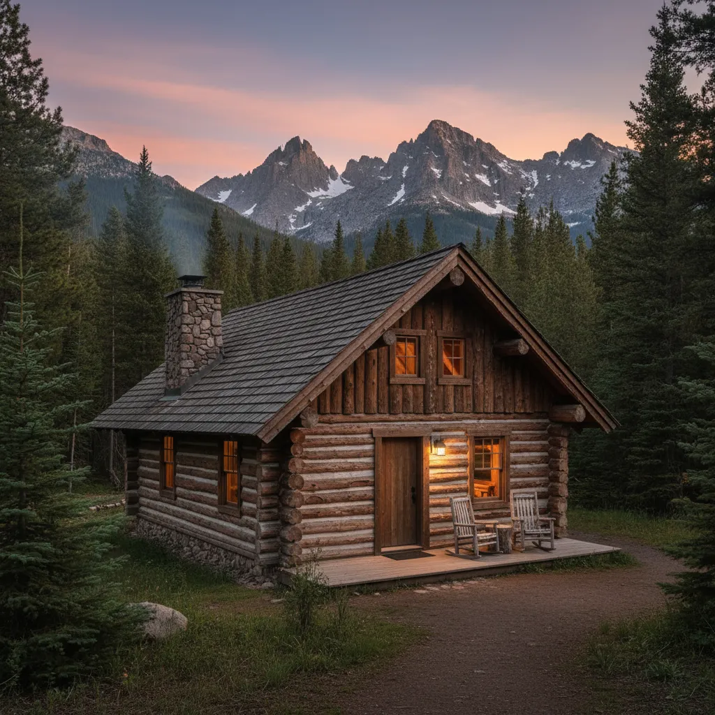 Cabaña de madera rústica con techo inclinado en un entorno natural