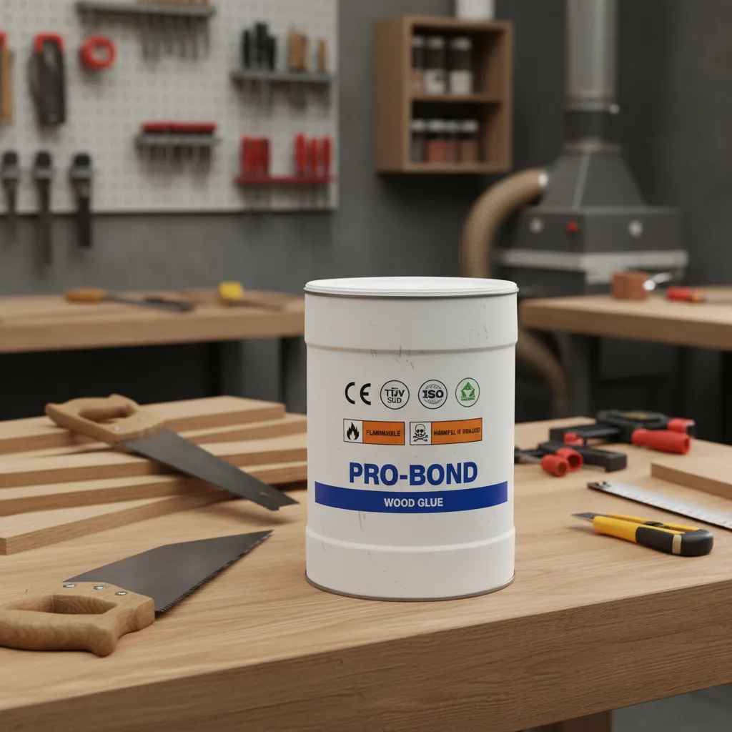 close up of adhesive container label showing safety certification symbols