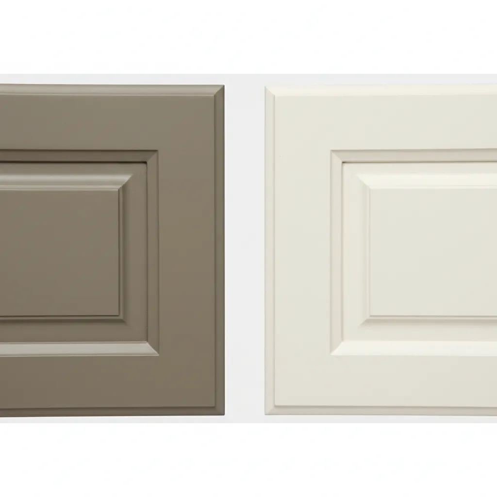 Close up comparison between shaker and raised panel cabinet door profiles