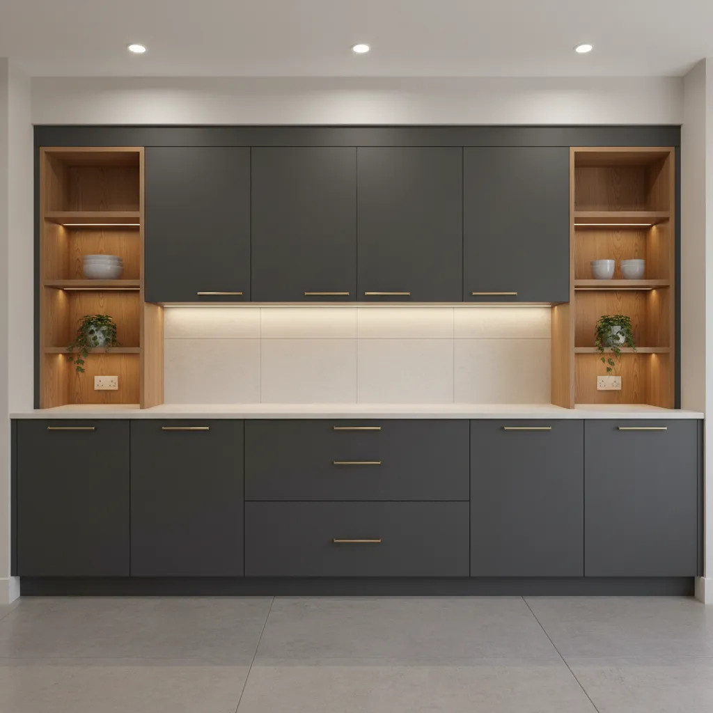 aligned cabinet handles across kitchen cabinet run