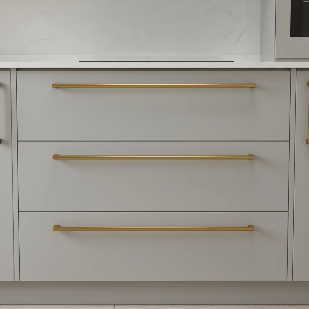 Designer planning cabinet handle alignment on kitchen drawers