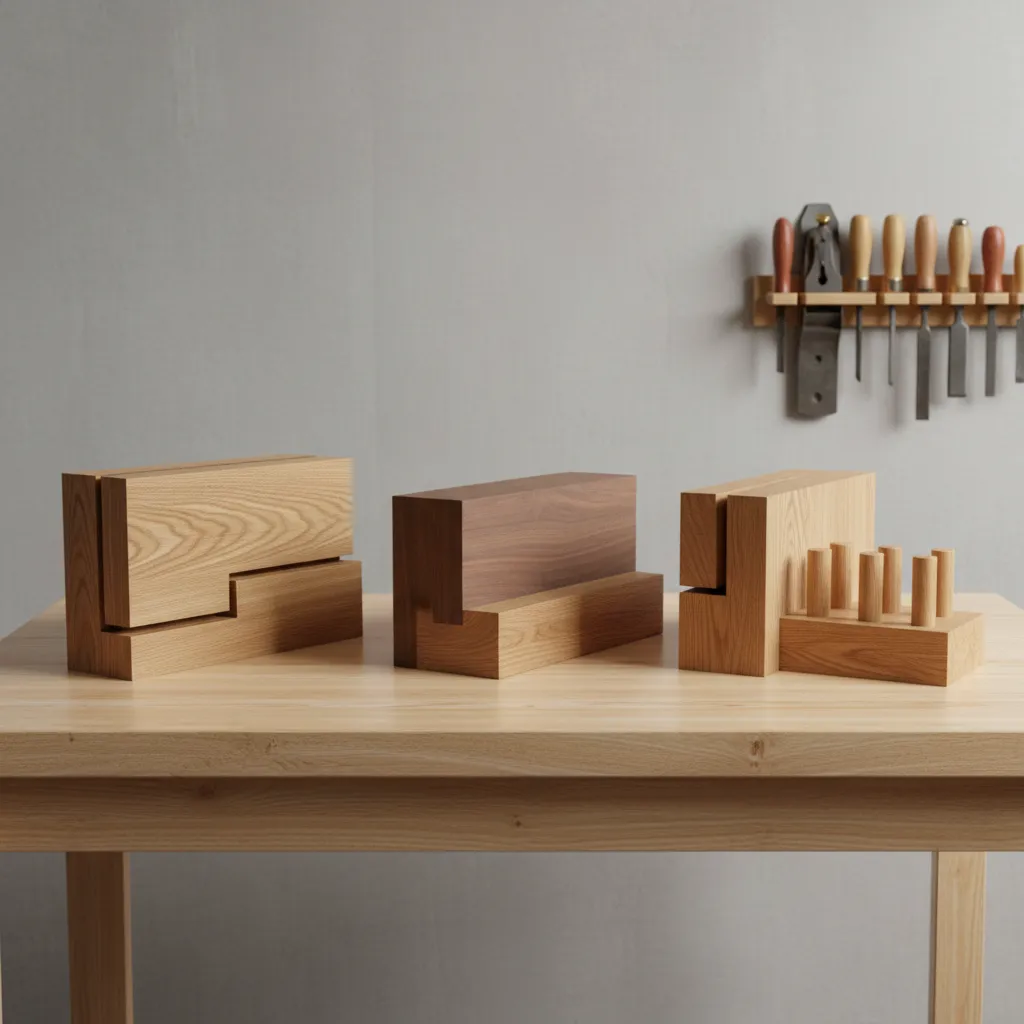 Common cabinet joinery types including dado rabbet and dowel joints