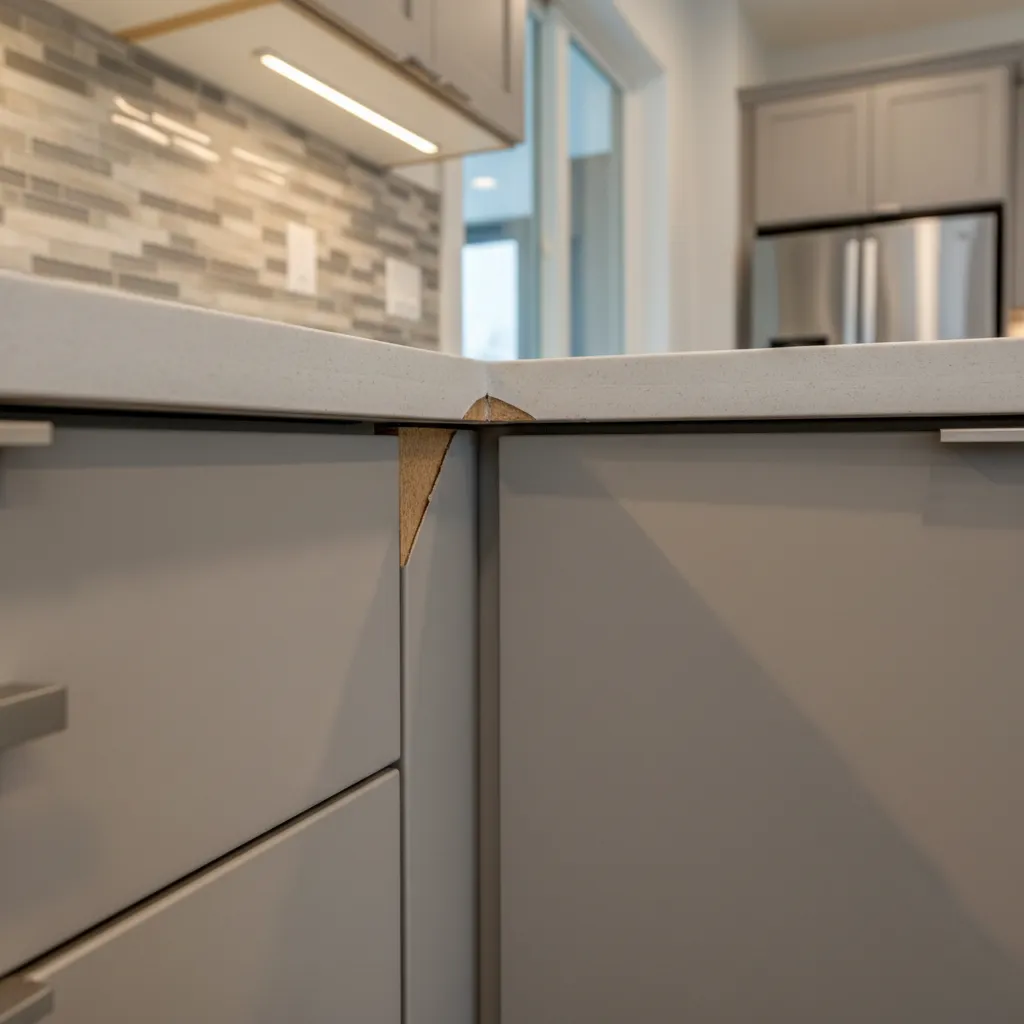 Kitchen cabinet laminate peeling at the corner edge