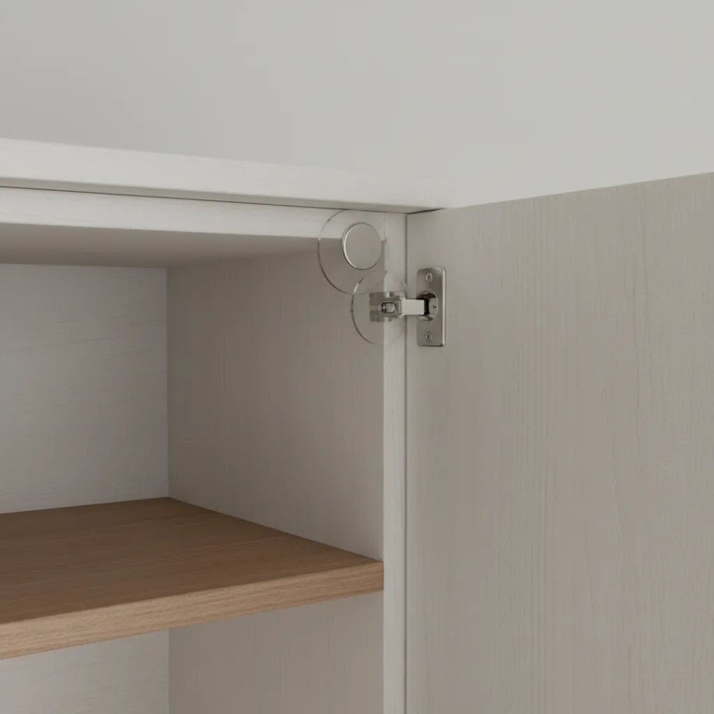 diagram showing proper placement of magnetic cabinet catch and strike plate