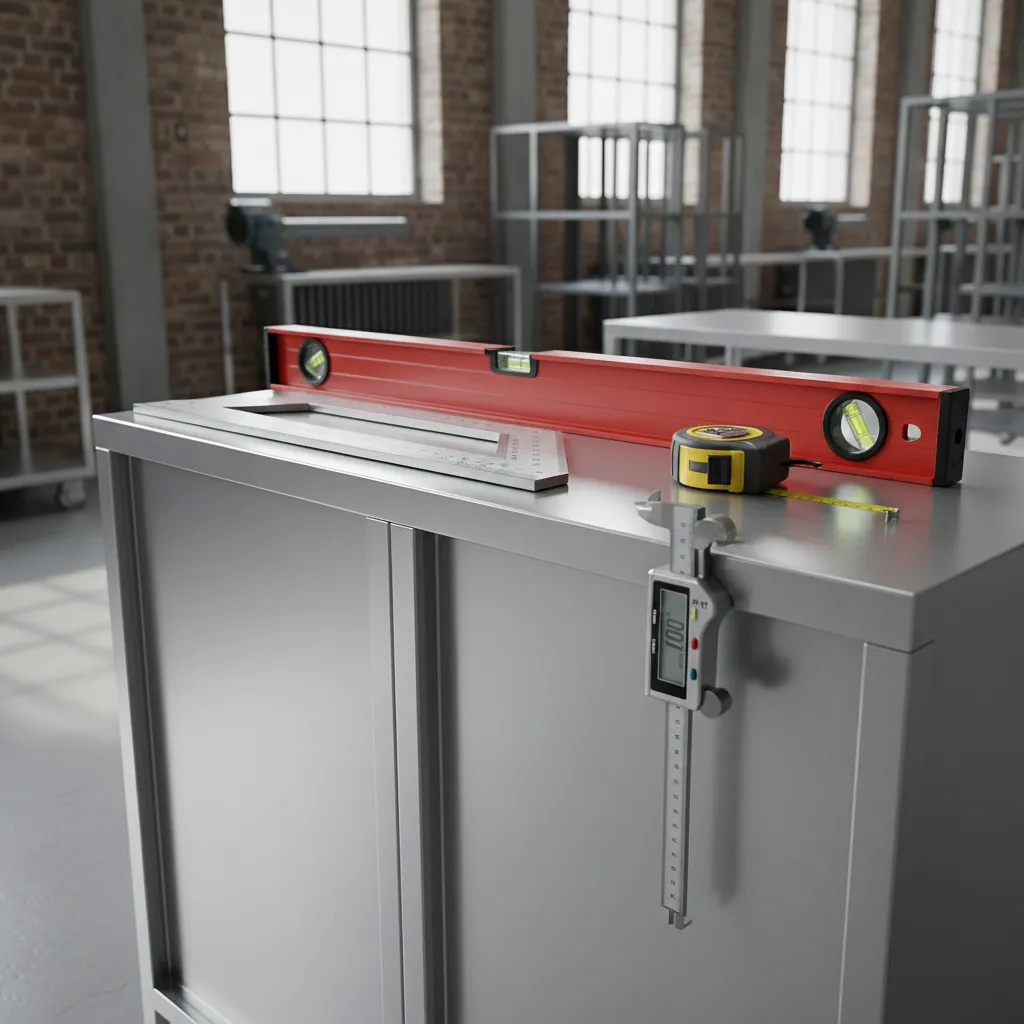 Measuring tools for aluminium cabinet fabrication including level square and tape