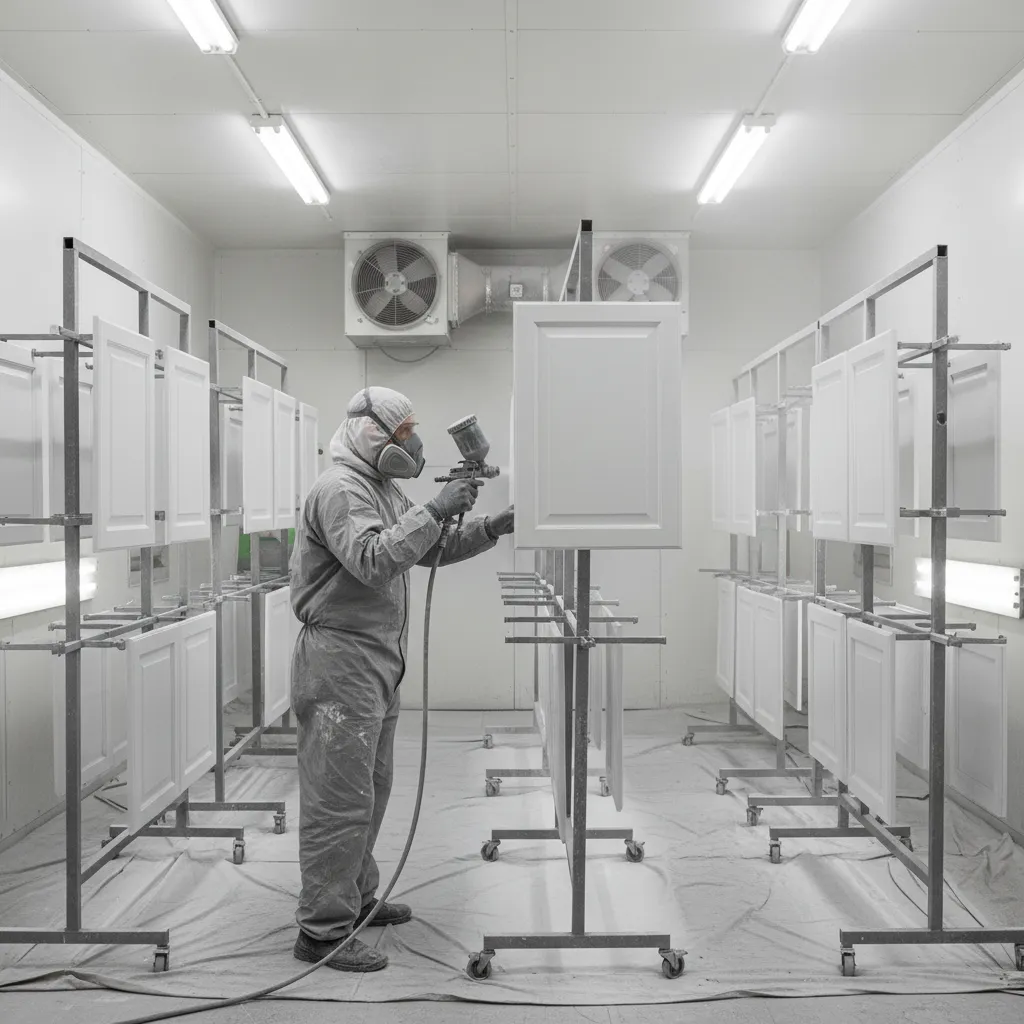 Spray painting kitchen cabinet doors for smooth professional finish