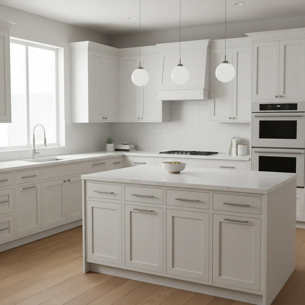 Kitchen cabinet refacing with new white shaker cabinet doors installed