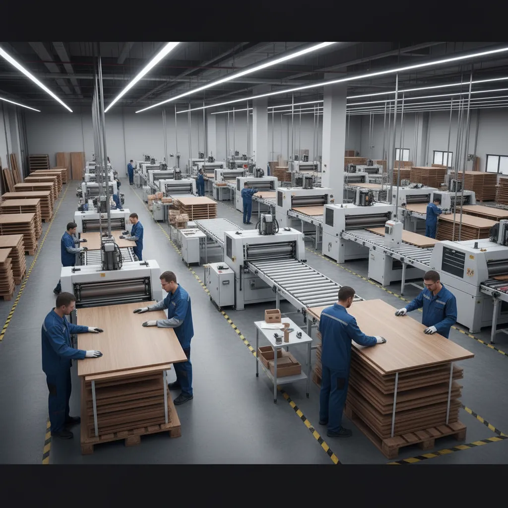 Factory process applying laminate cabinet skins to cabinet panels