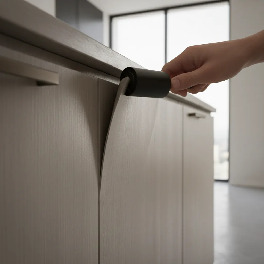 repairing peeling cabinet skin edge with pressure roller