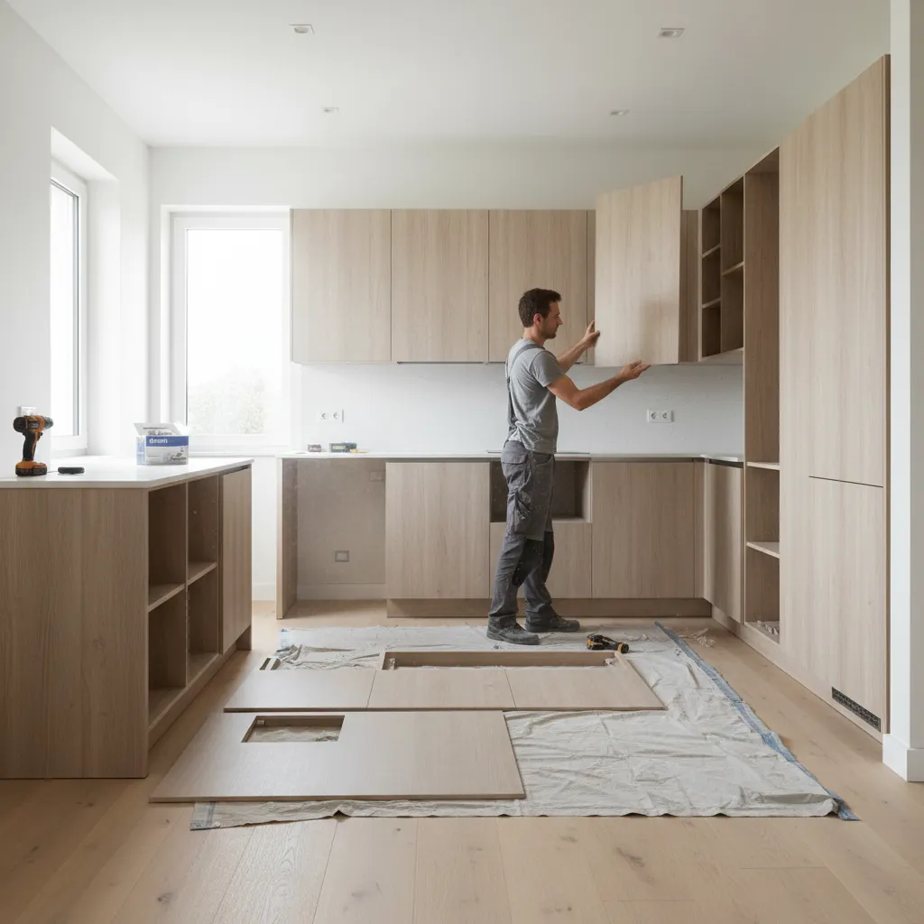 removing and reinstalling cabinet skin panel on kitchen cabinet door