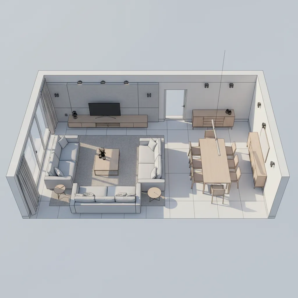3D CAD model showing interior layout and spatial planning