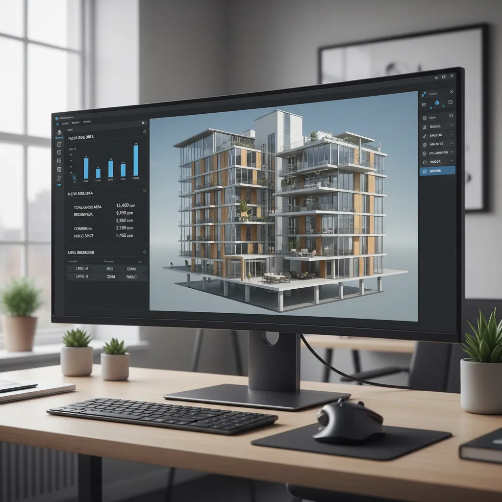 CAD or BIM software calculating building floor area automatically