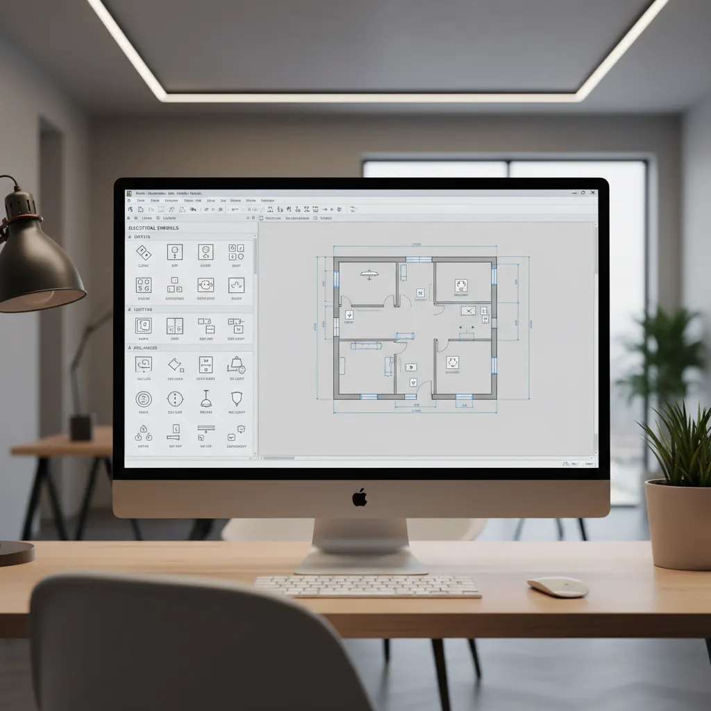 cad interface showing organized electrical symbol library for floor plan drafting