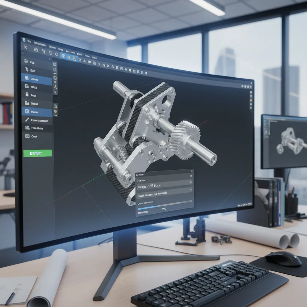 Engineering workstation exporting mechanical CAD model to STEP format