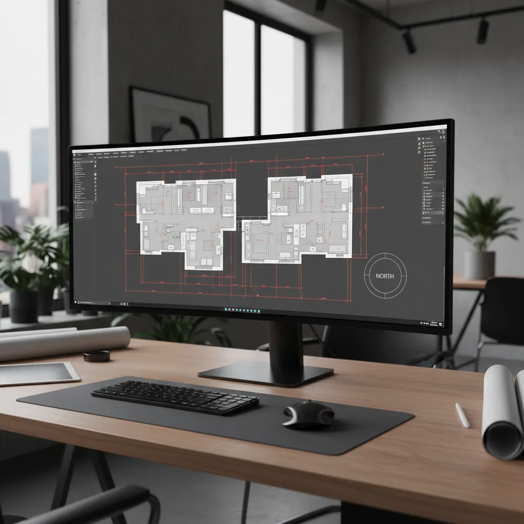 CAD software interface showing detailed architectural floor plan drawing