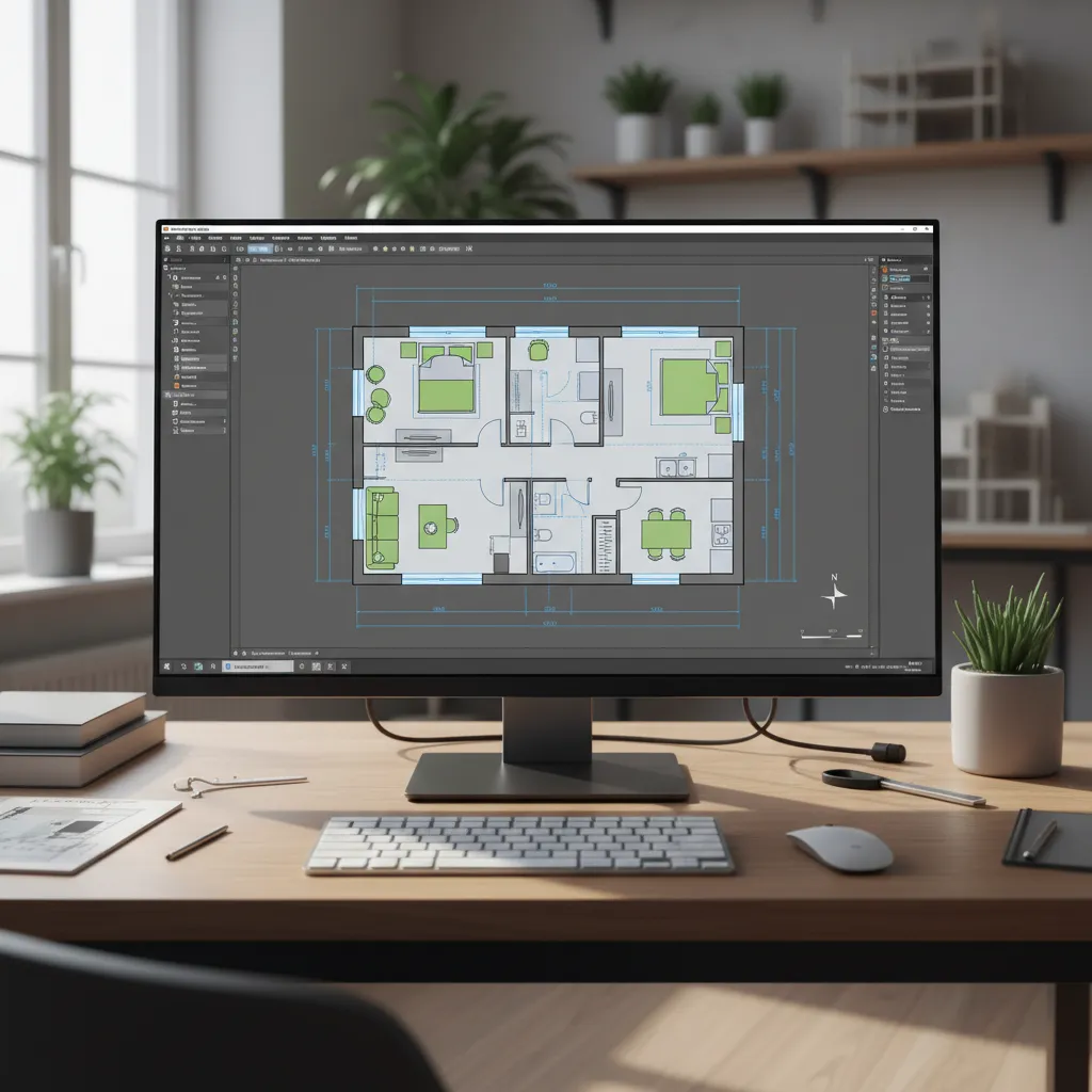 Professional CAD software interface displaying a detailed apartment floor plan
