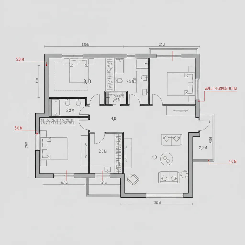 CAD floor plan showing measurement mismatch and scaling issue