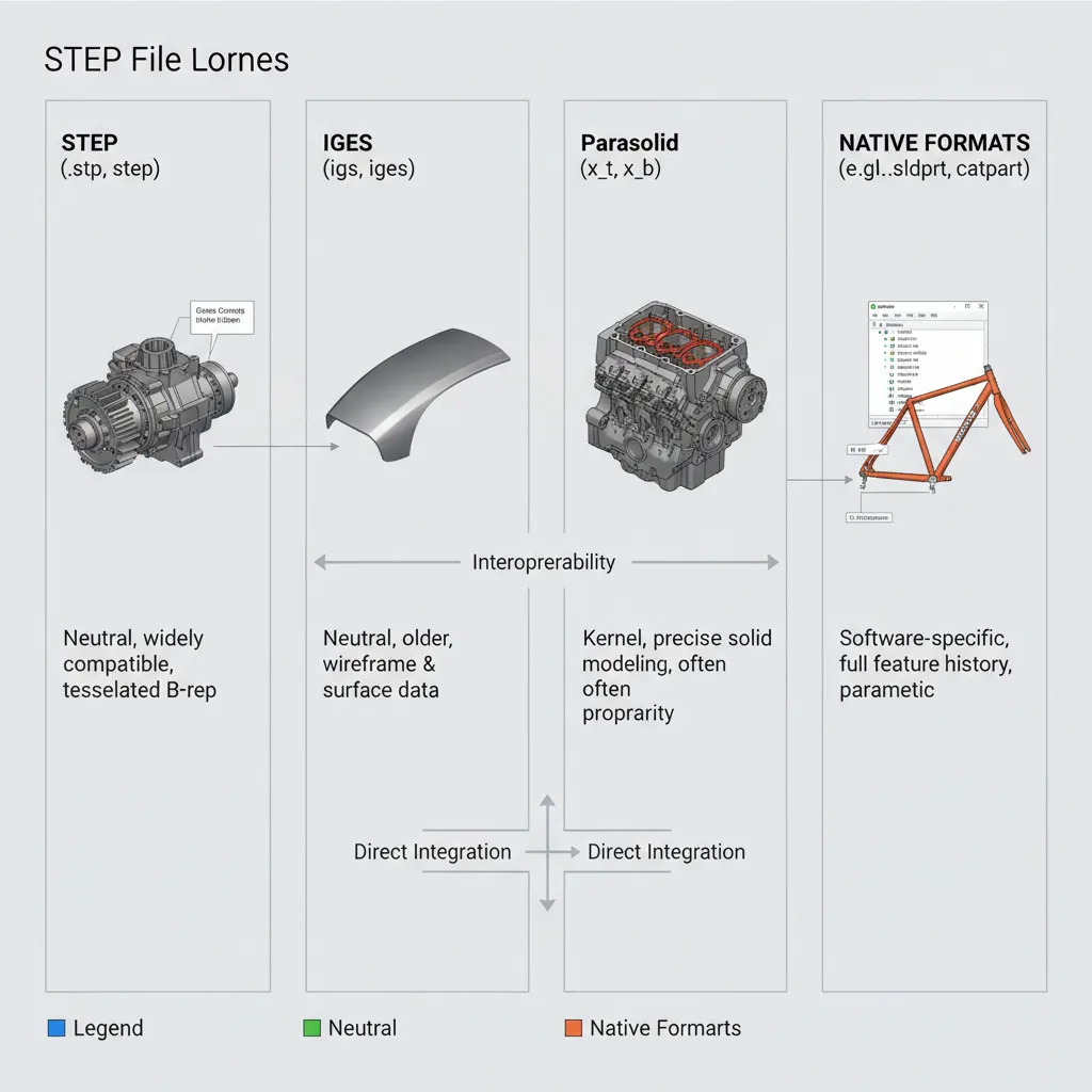 Visual comparison of STEP IGES and native CAD file compatibility across software