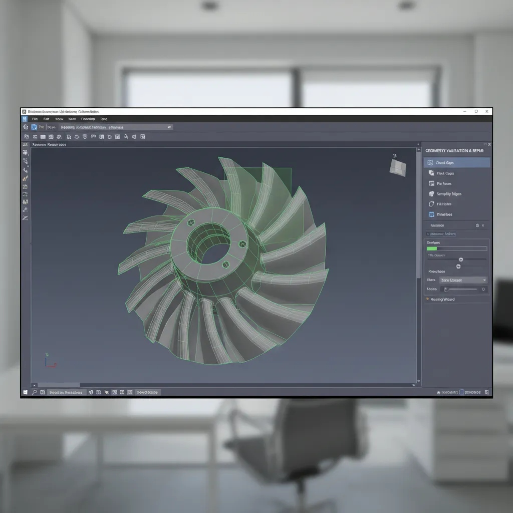 CAD software interface showing geometry repair and validation tools