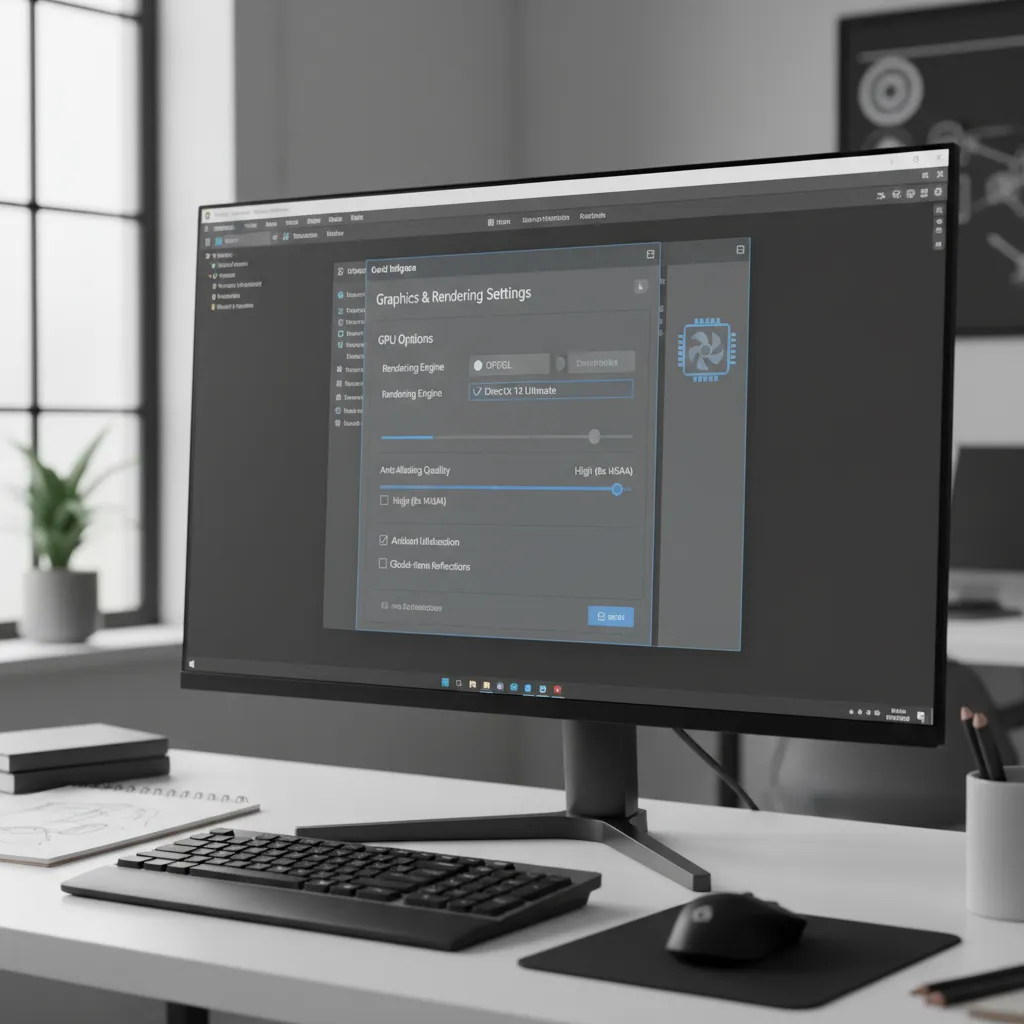 CAD software graphics settings showing GPU rendering options