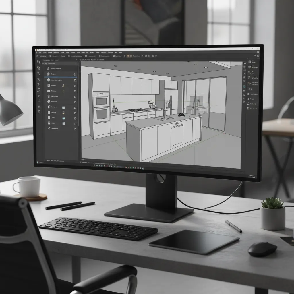 CAD interface displaying a library of kitchen appliance symbols for floor plans