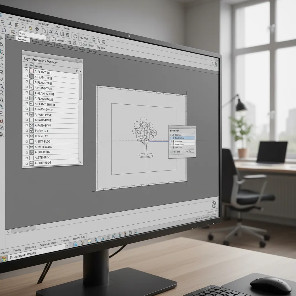 AutoCAD interface showing layer cleanup and simplified plant block geometry
