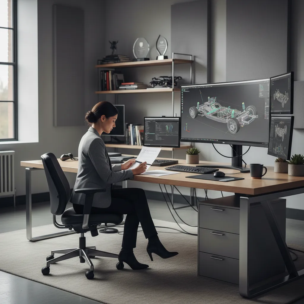 Engineer reviewing a CAD validation checklist beside a CAD workstation